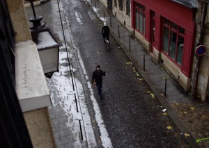 walking to the local boulangerie, winter