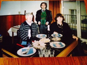 Marion, husband Graham, and a friend in the studio, 1991